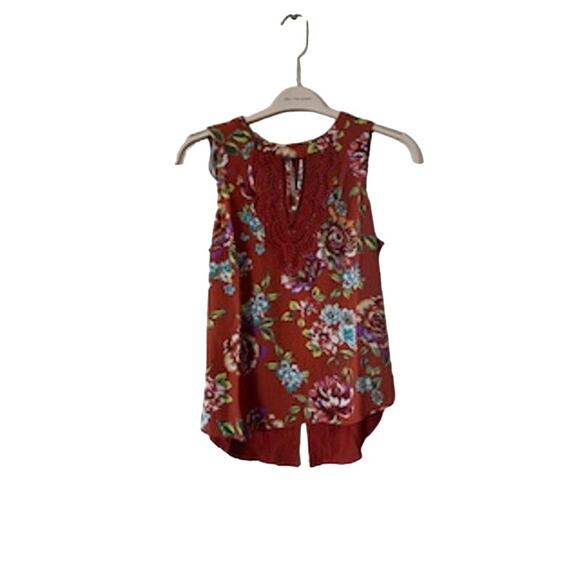 Daniel Rainn Tops - NWT Daniel Rainn Boho Sleeveless Keyhole Floral Blouse Lace Detail Brown Smll P